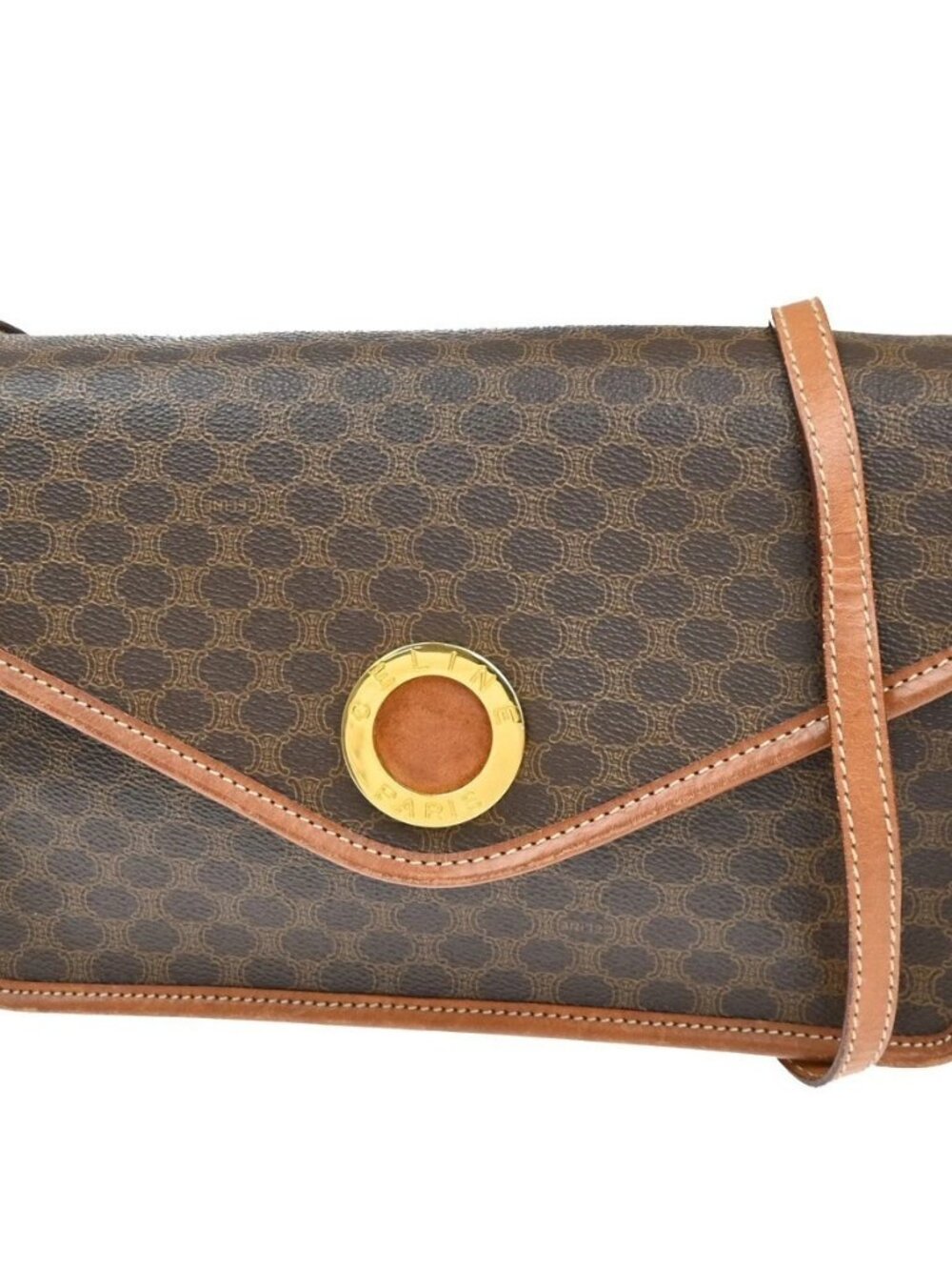 CELINE Logo Macadam Pattern Shoulder Bag PVC Leather Brown GHW Italy 31MA650